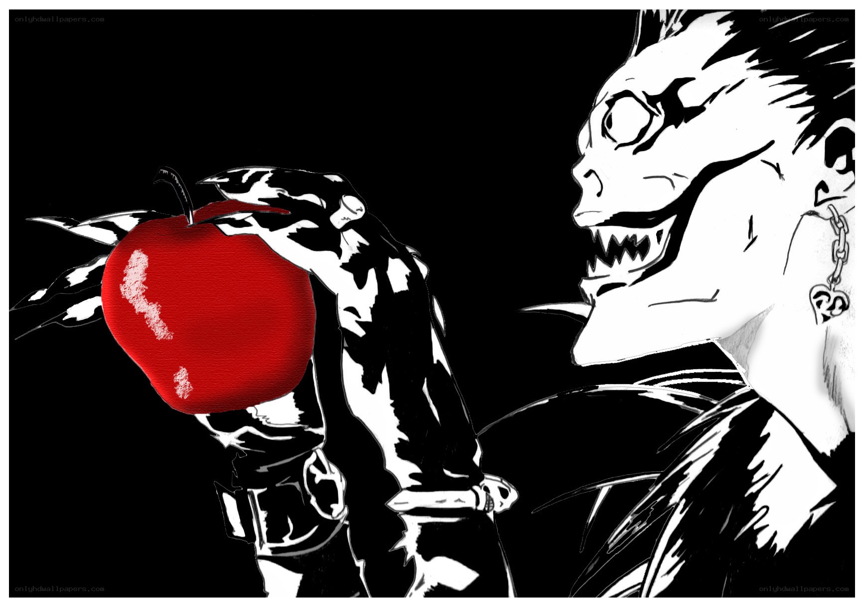 Death holding a red apple