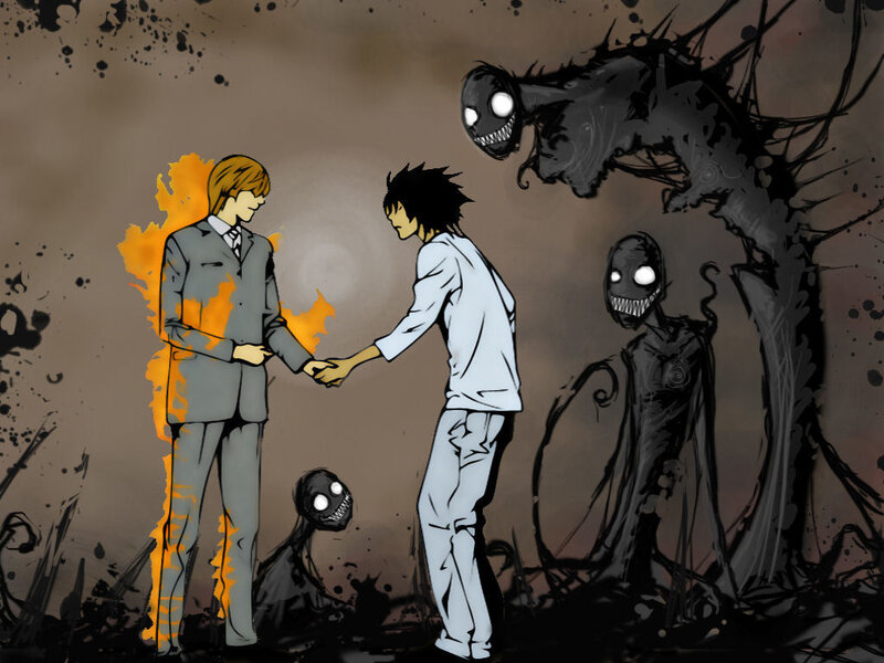 Death Note characters in dark scene