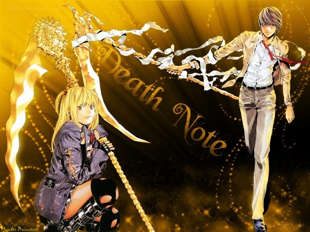 Death Note characters in golden light