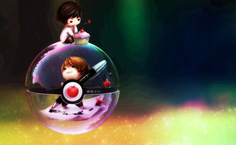 Death Note chibi characters in a Poké Ball
