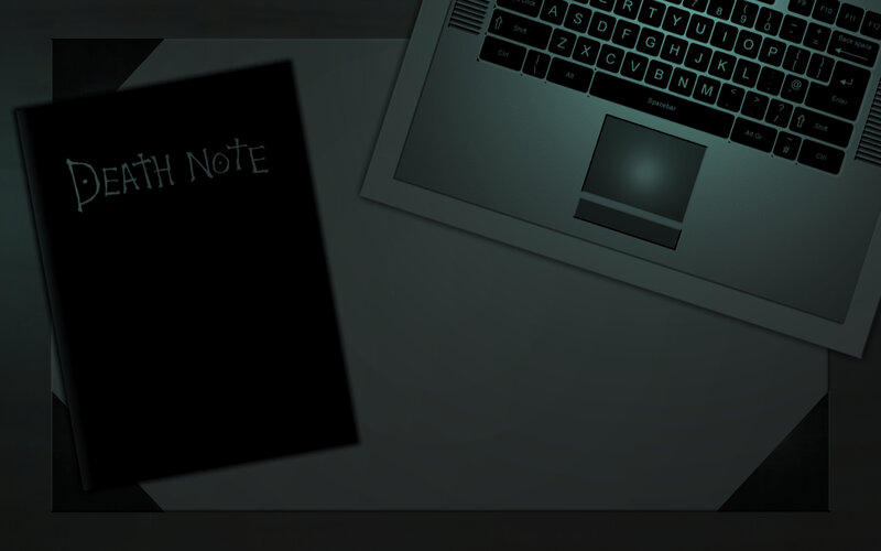 Death Note notebook and laptop