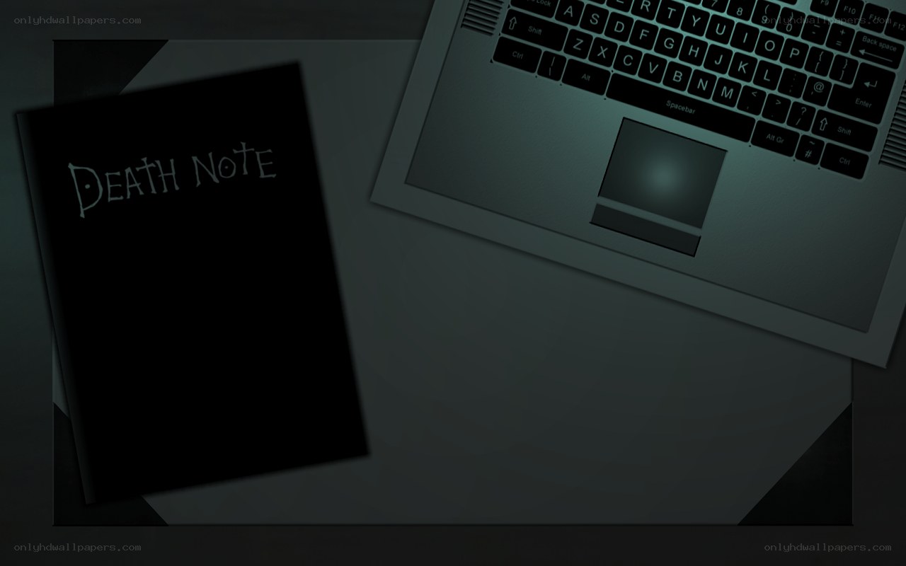 Death Note notebook and laptop
