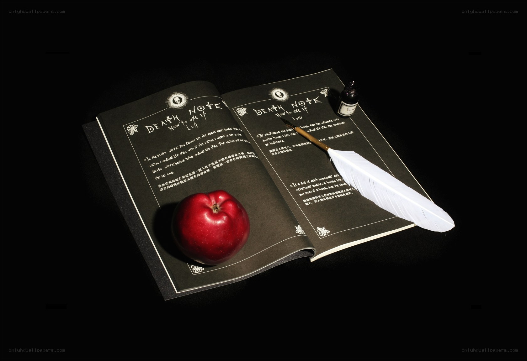 Death Note with apple and quill