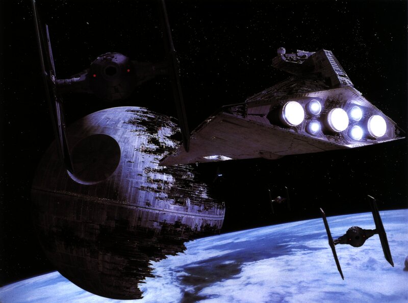 Death Star and TIE Fighters — Black, Dramatic