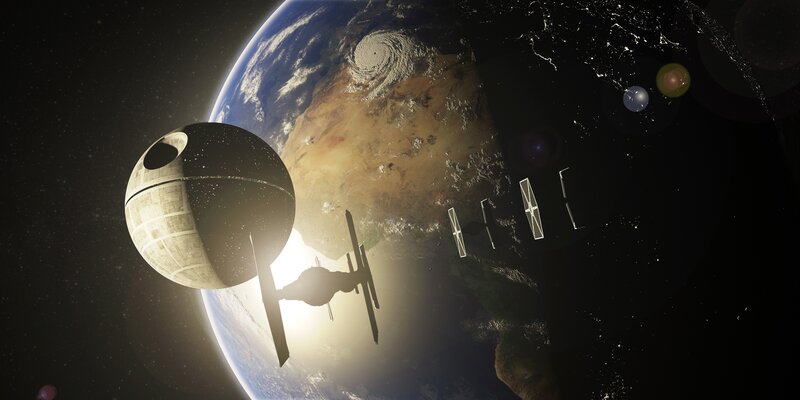 Death Star and TIE Fighters — Blue