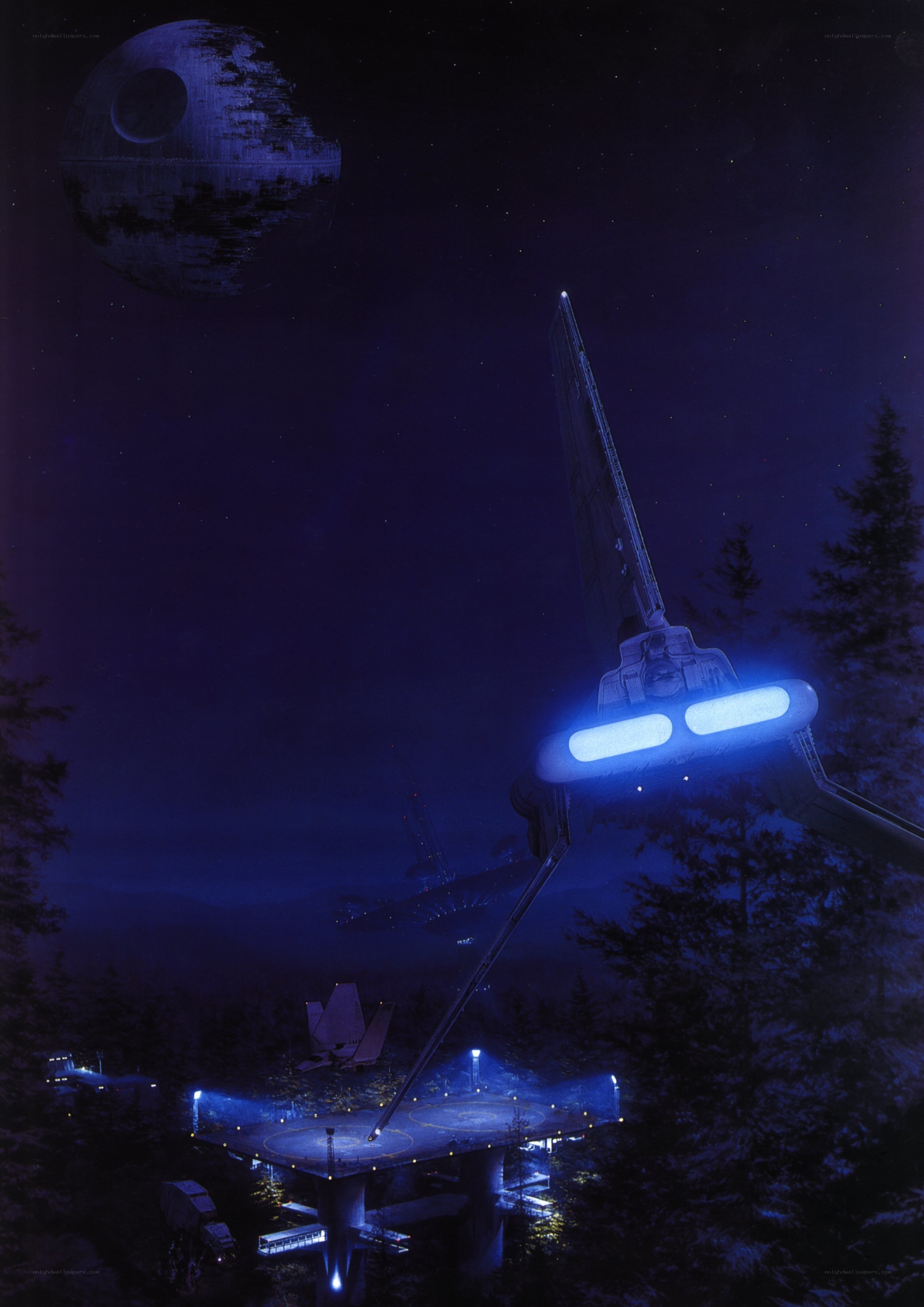 Death Star over forest base
