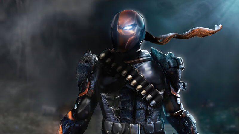Deathstroke Character — Black, Dramatic, Digital Art, Armor