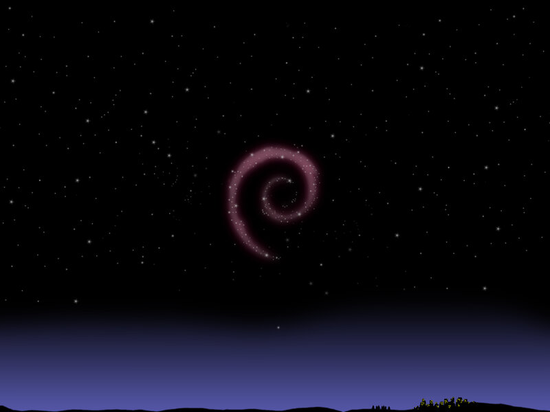 Debian logo in night sky