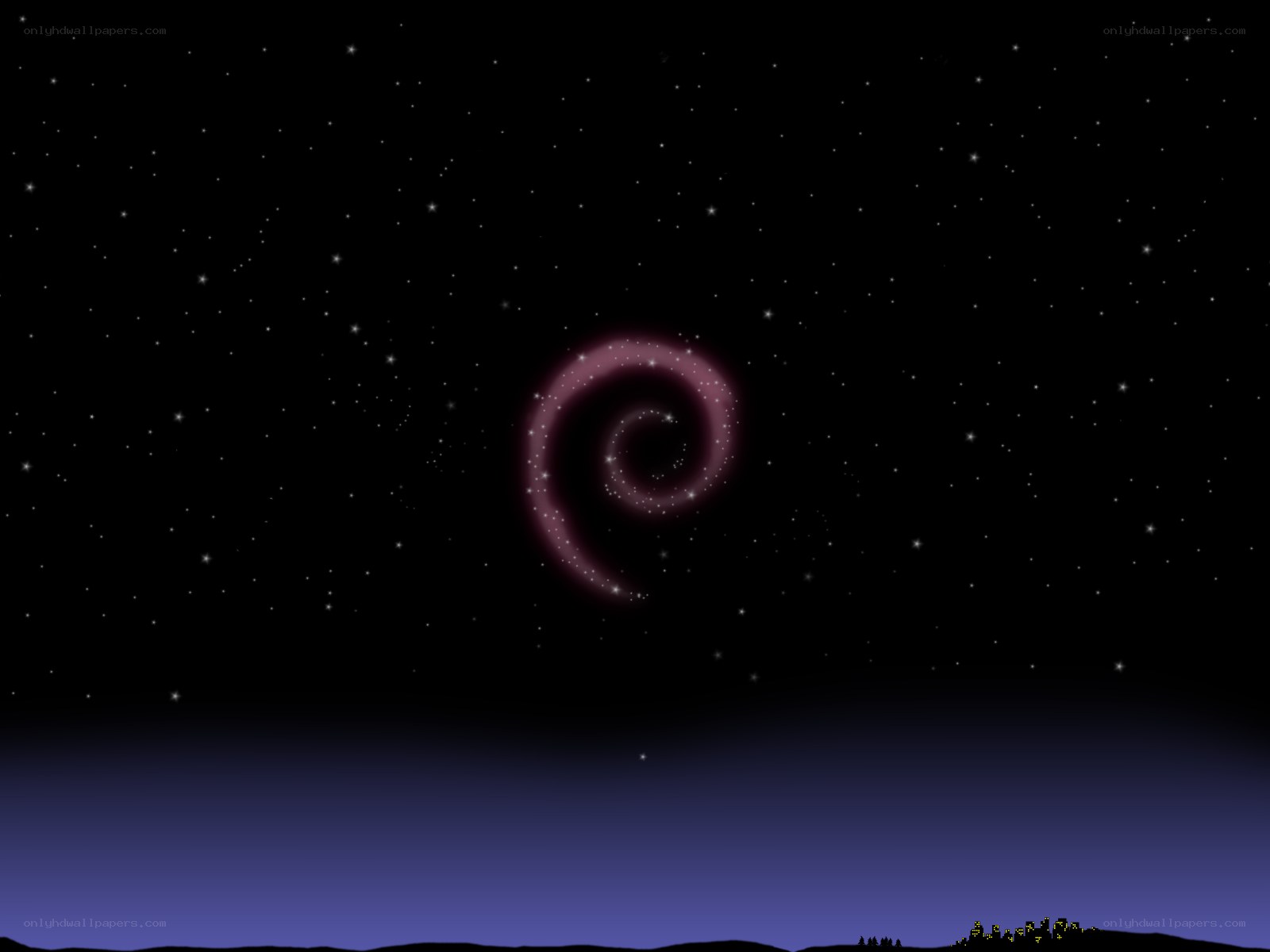 Debian logo in night sky