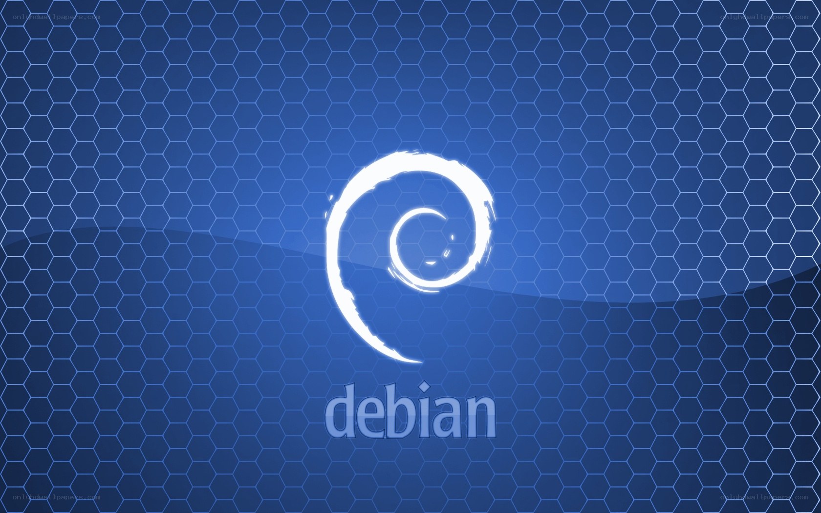 Debian logo on blue hex pattern