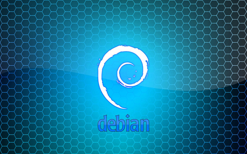 Debian logo on blue hexagon