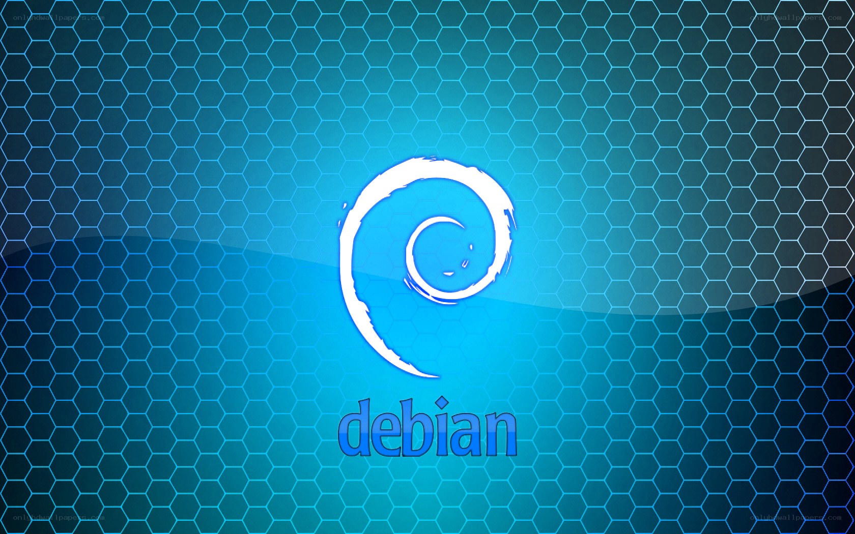 Debian logo on blue hexagon
