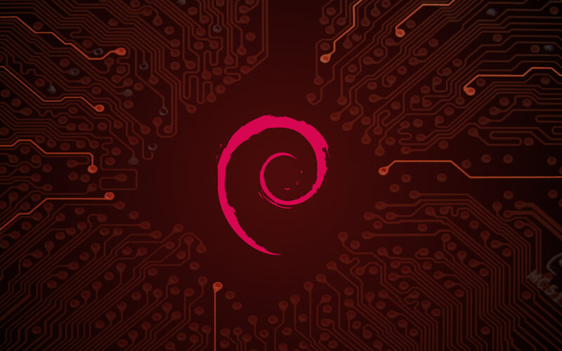 Debian logo on circuit board