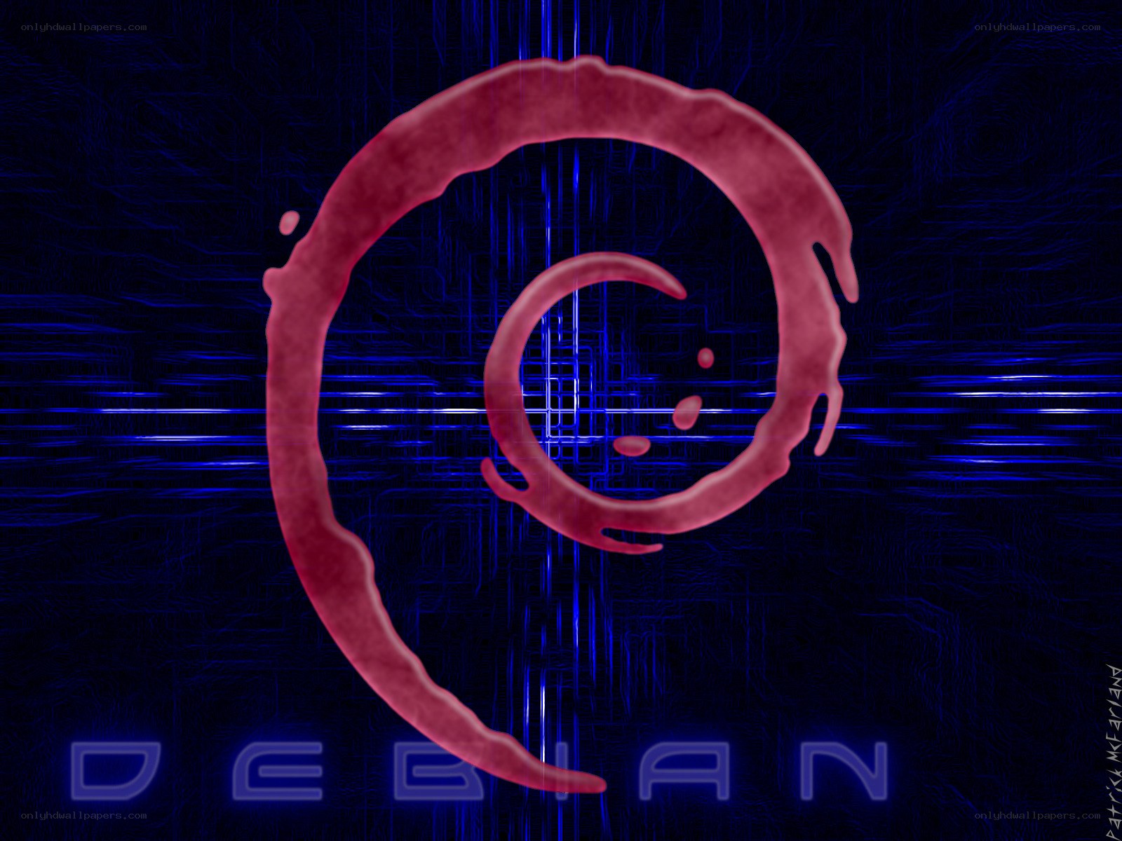 Debian logo on digital background