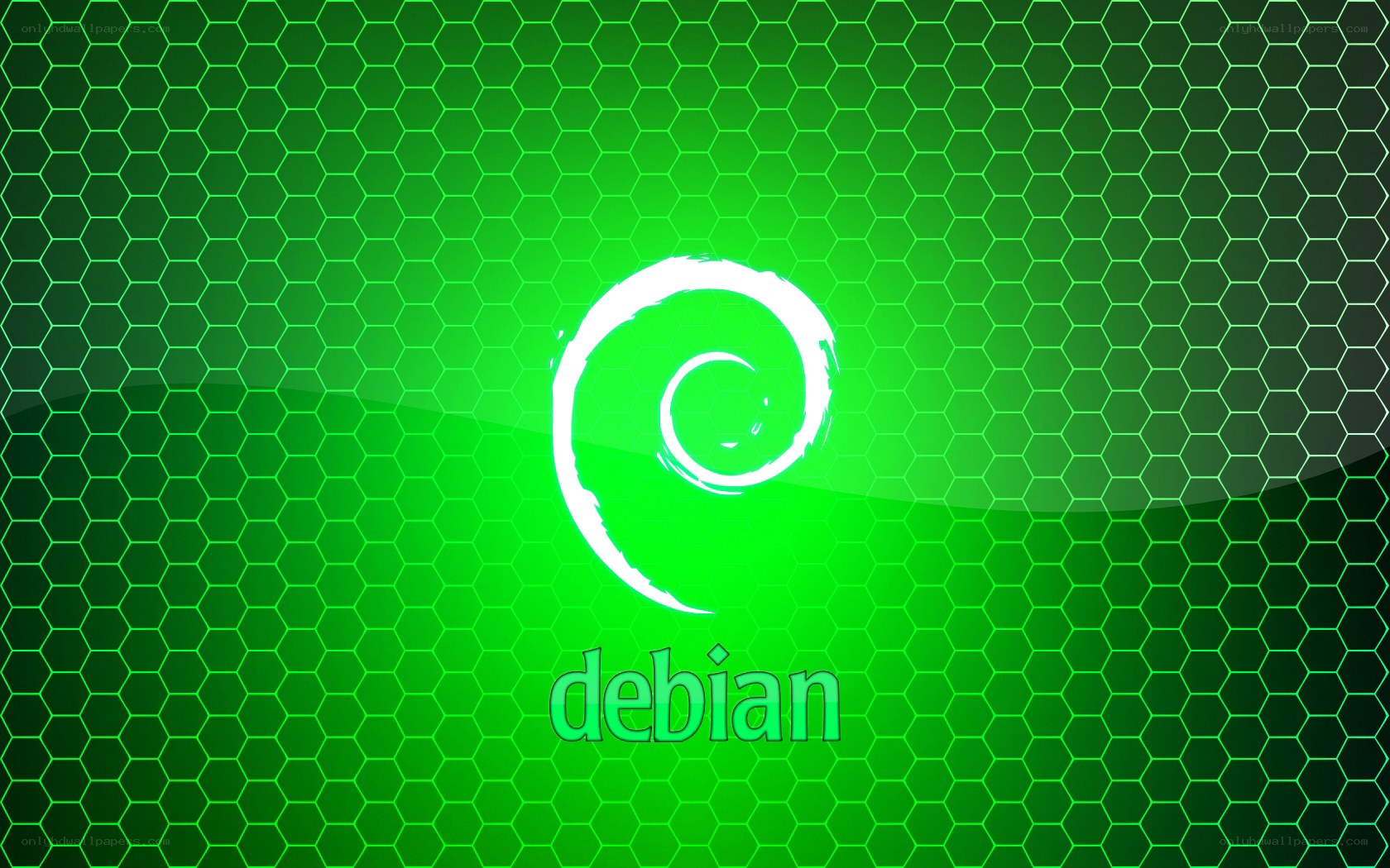 Debian logo on green hexagon