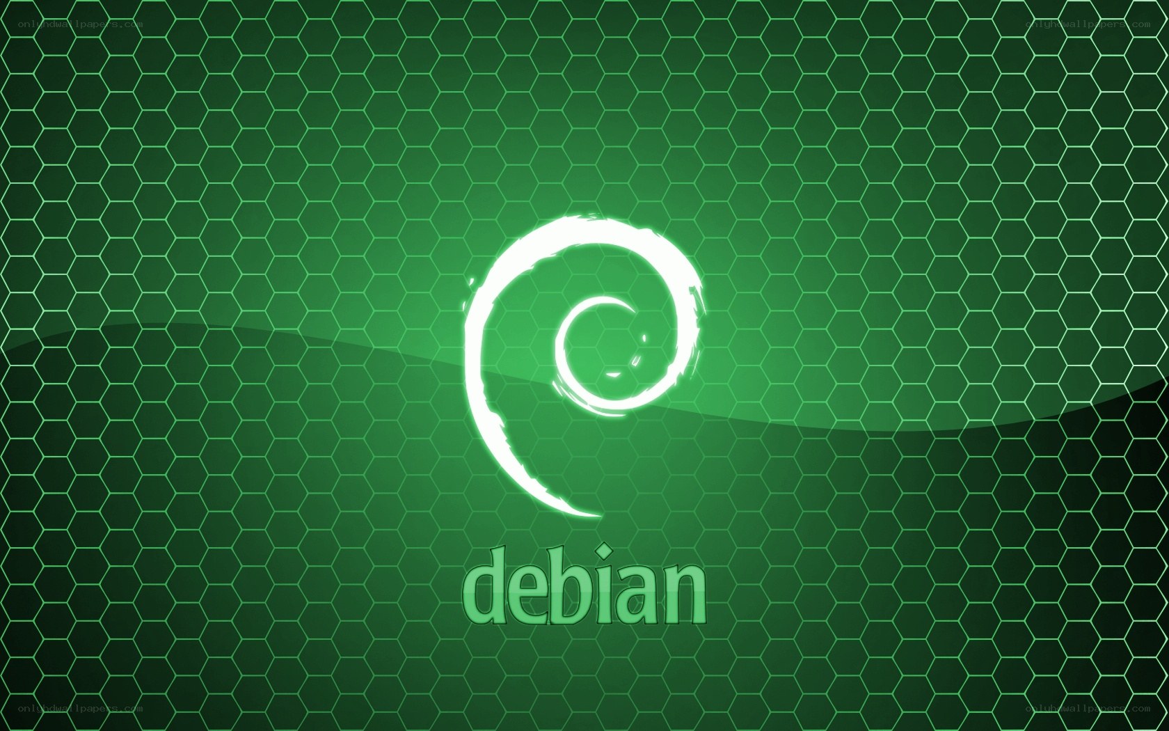 Debian logo on green hexagon
