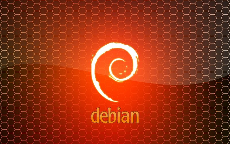 Debian Logo on Hex Pattern — Red