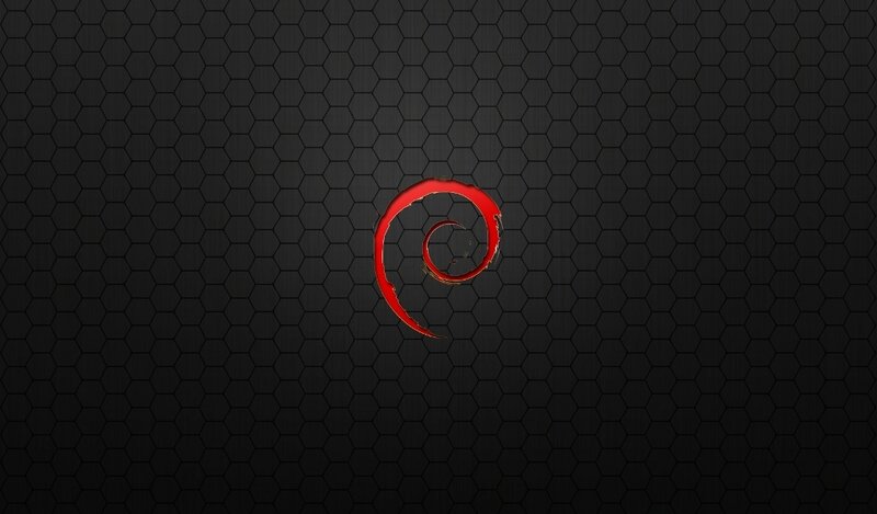 Debian logo on hexagonal background