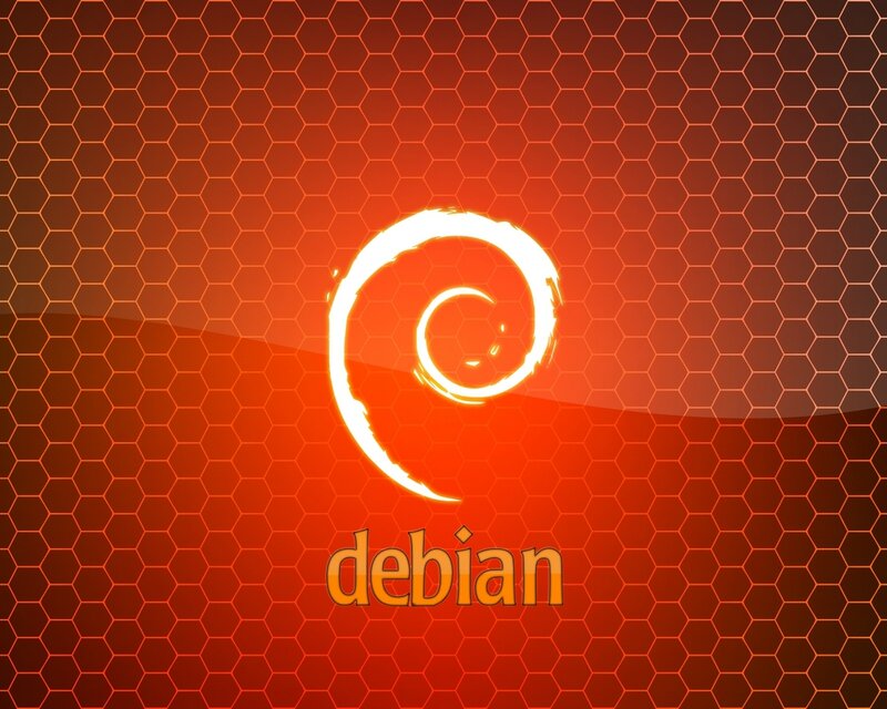 Debian logo on hexagonal background
