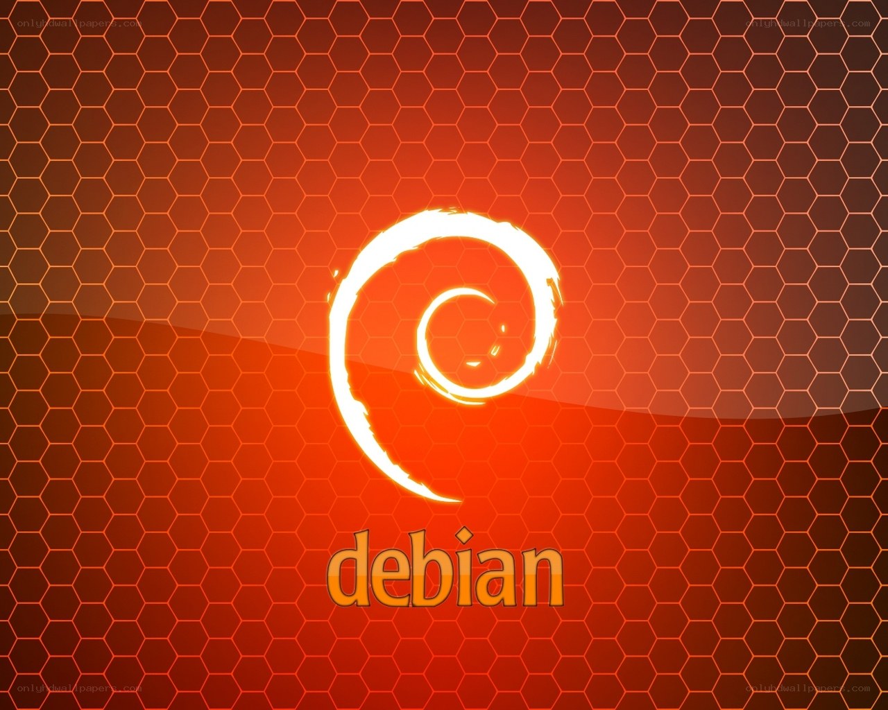 Debian logo on hexagonal background
