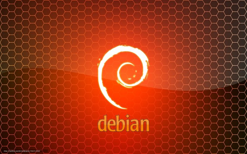 Debian logo on hexagonal background
