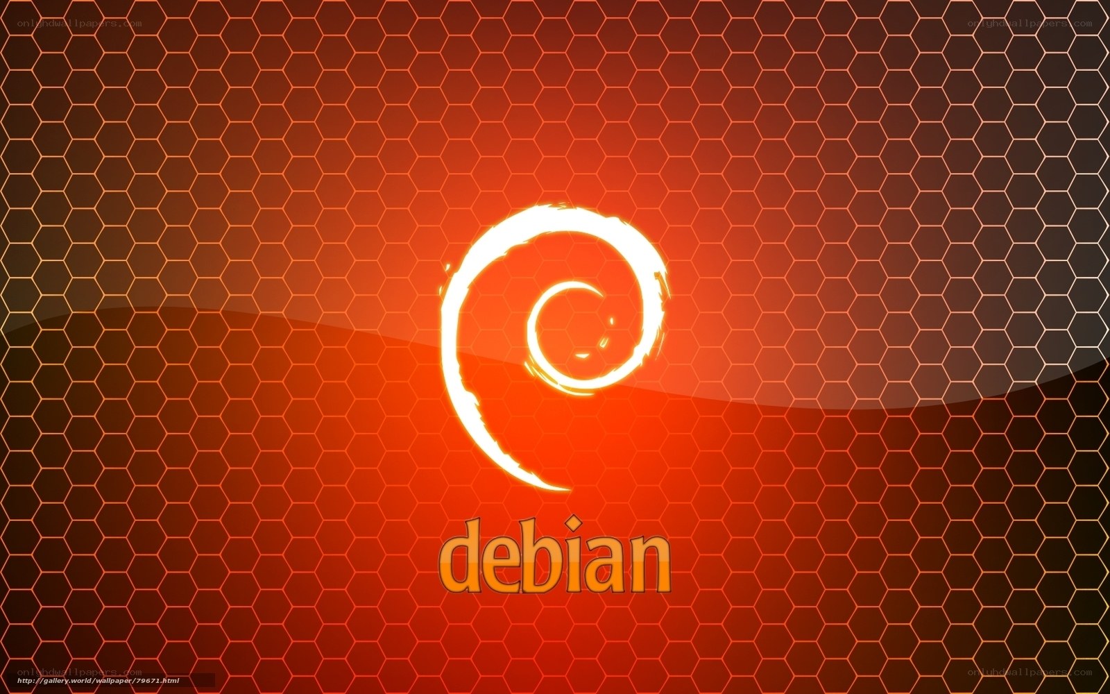 Debian logo on hexagonal background