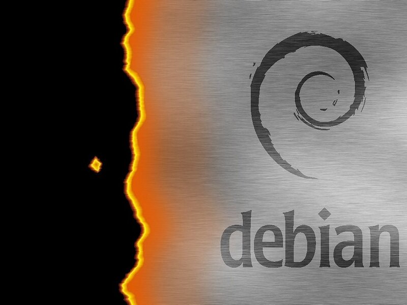 Debian logo on metal background
