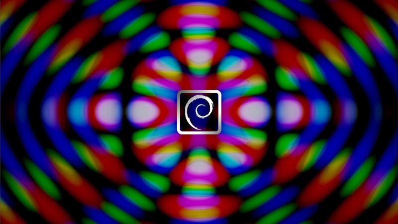 Debian Logo on Patterned Background — Red