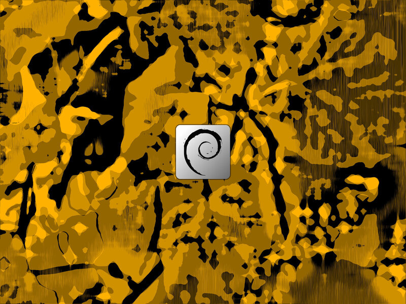 Debian Logo on Patterned Background — Yellow