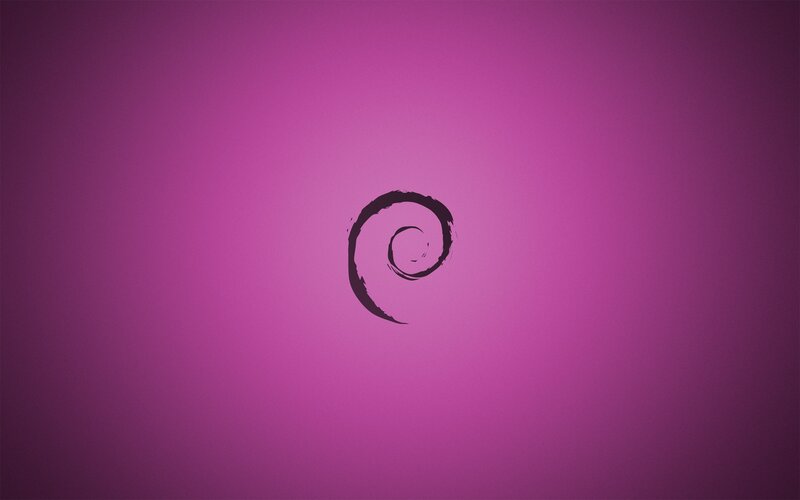 Debian logo on purple background