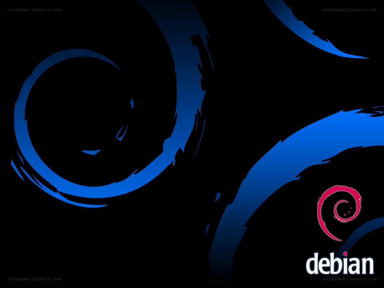 Debian logo with blue swirls