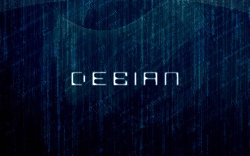 Debian logo with code background