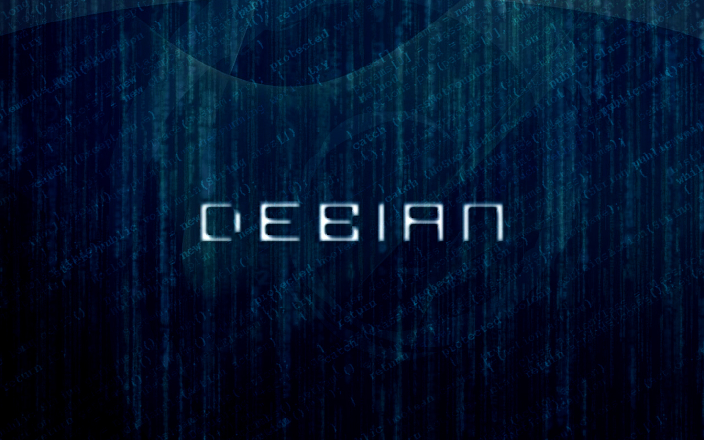 Debian logo with code background