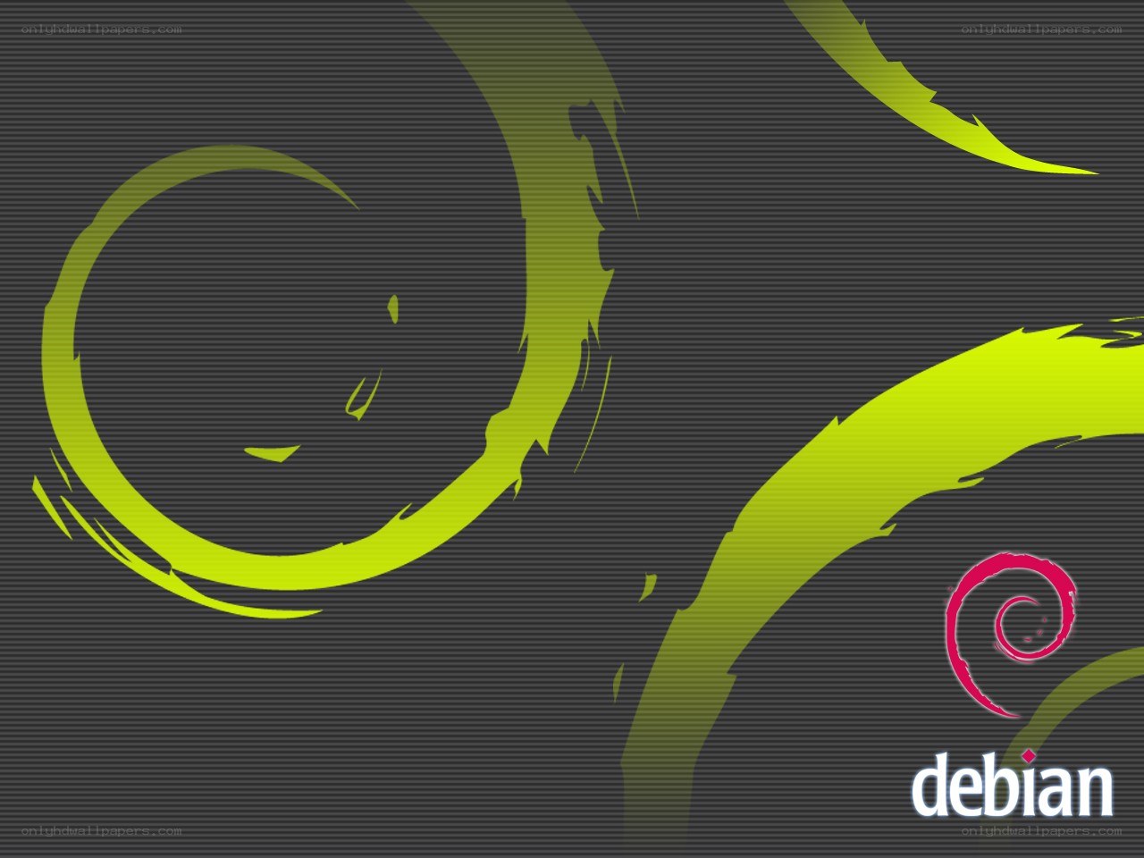 Debian logo with green swirls