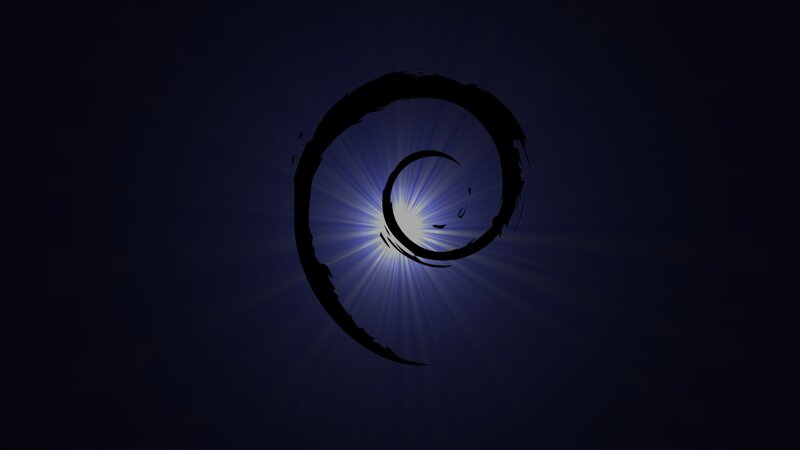 Debian logo with light rays