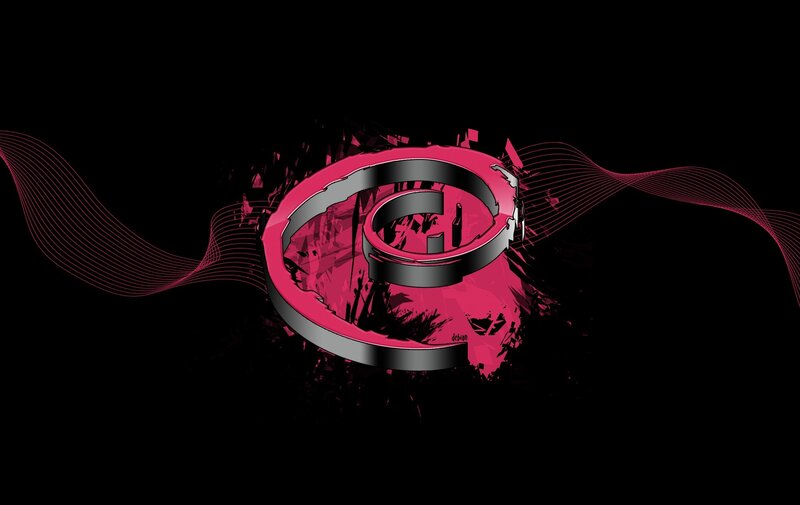 Debian logo with pink and black design