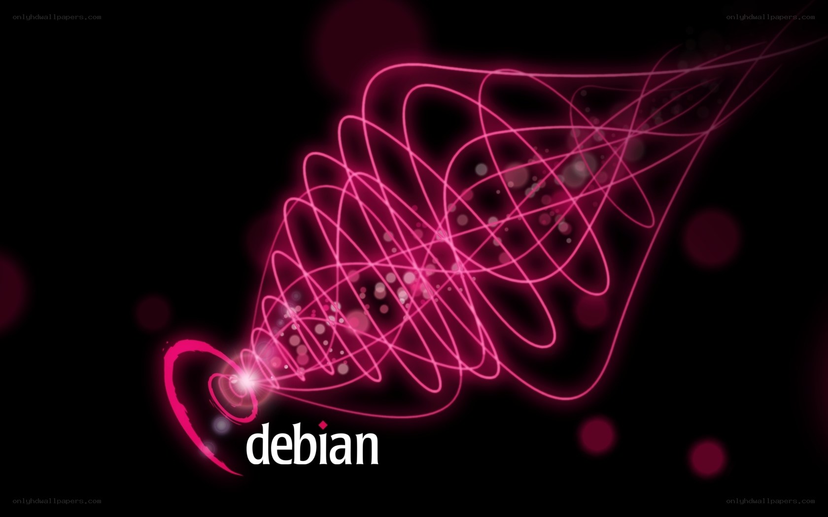 Debian logo with pink light trails