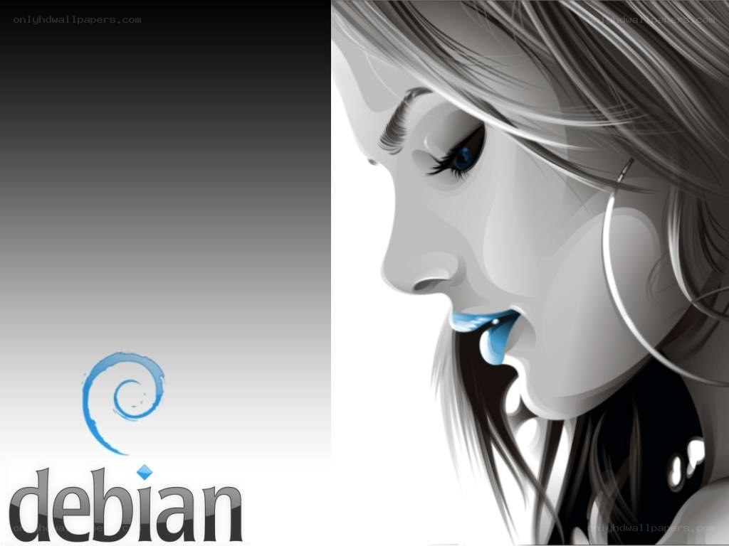 Debian logo with woman illustration