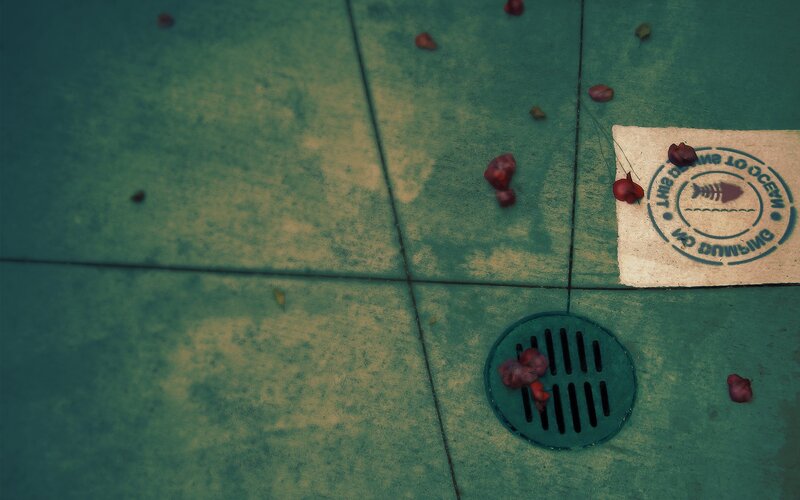 debris on a tiled floor