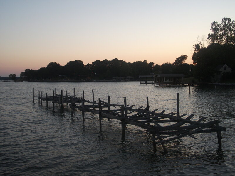 Decaying dock at dusk