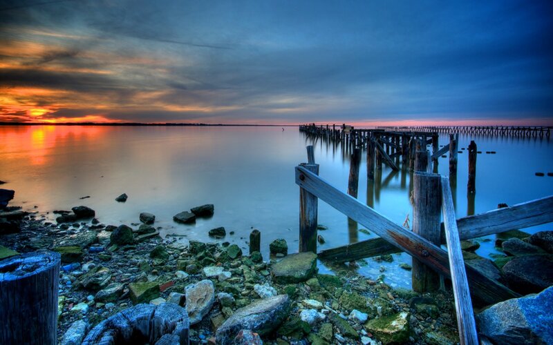 Decaying Pier at Sunset — Blue
