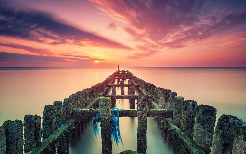 Decaying Pier at Sunset — Pink