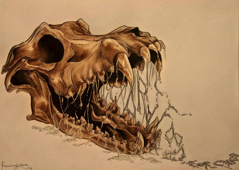 decaying skull with dripping substance