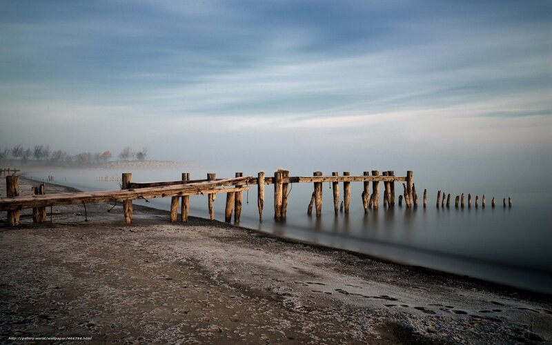 Decaying Wooden Pier — Blue, Serene, Morning, Photograph
