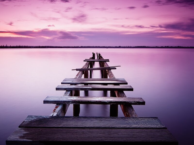 Decaying Wooden Pier — Purple, Serene