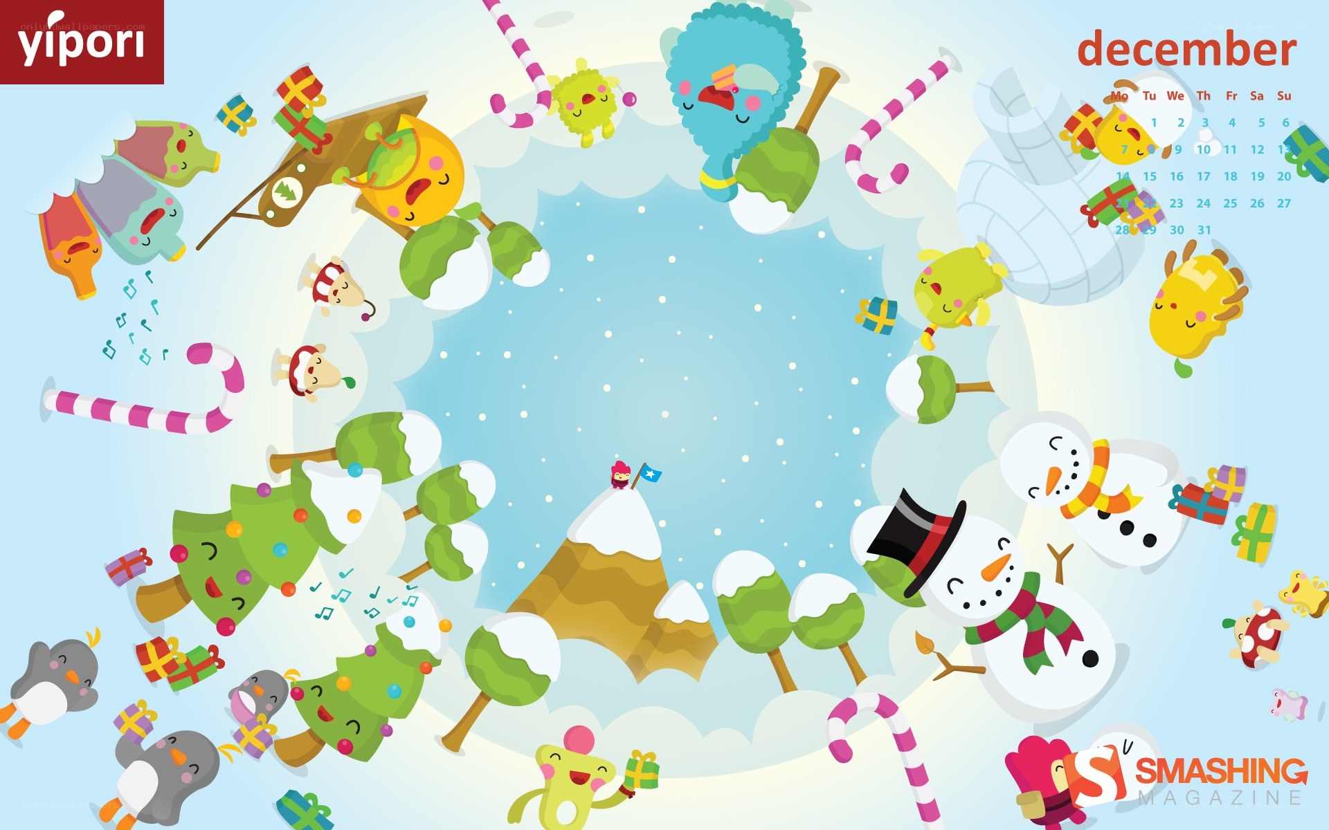 December calendar with festive characters