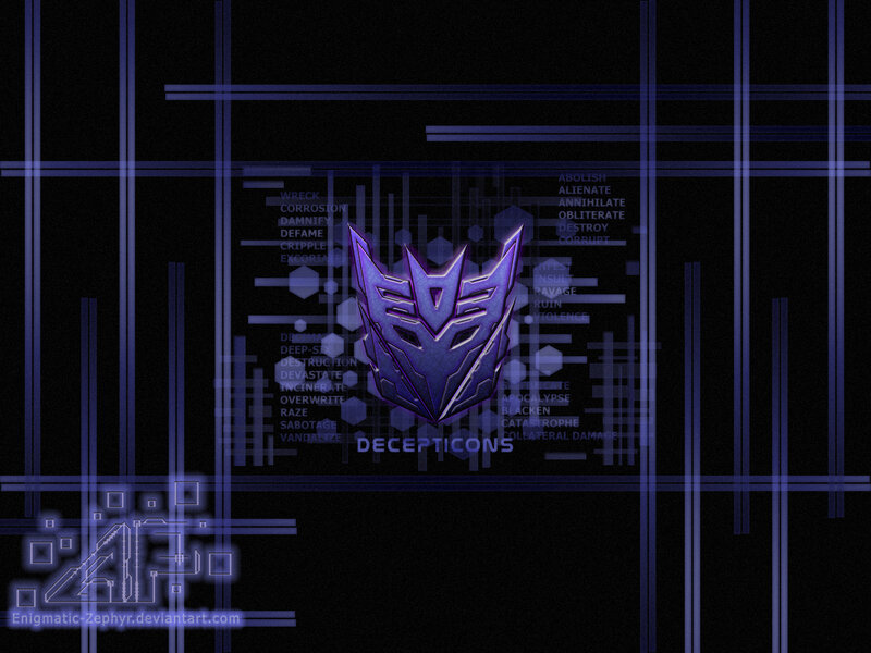 Decepticon logo with dark tech background