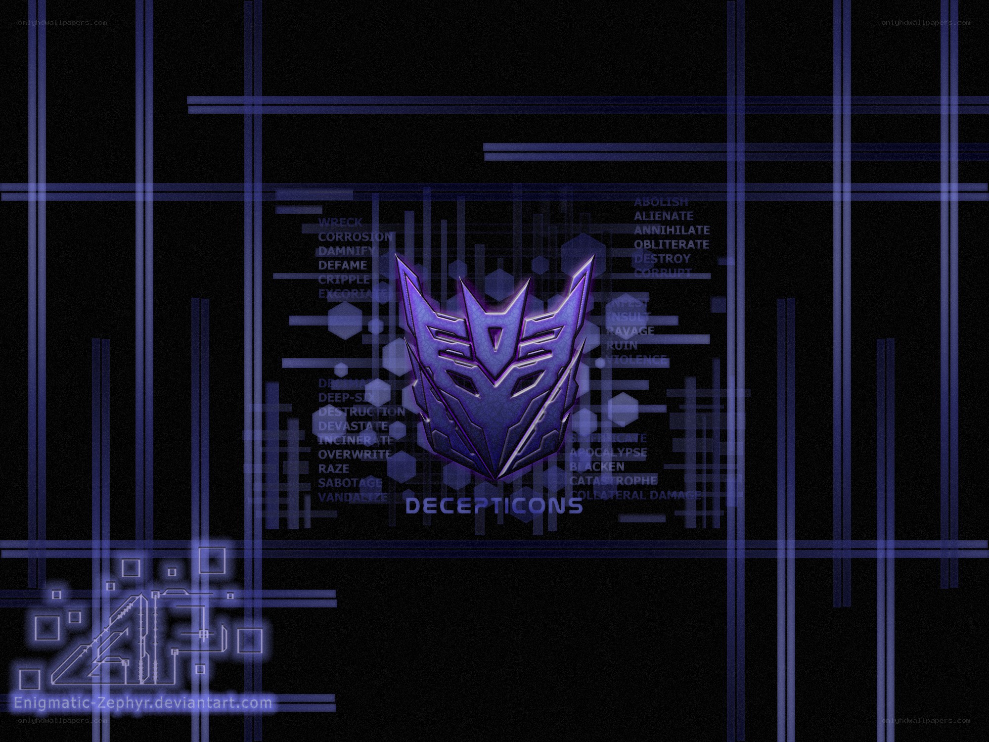Decepticon logo with dark tech background