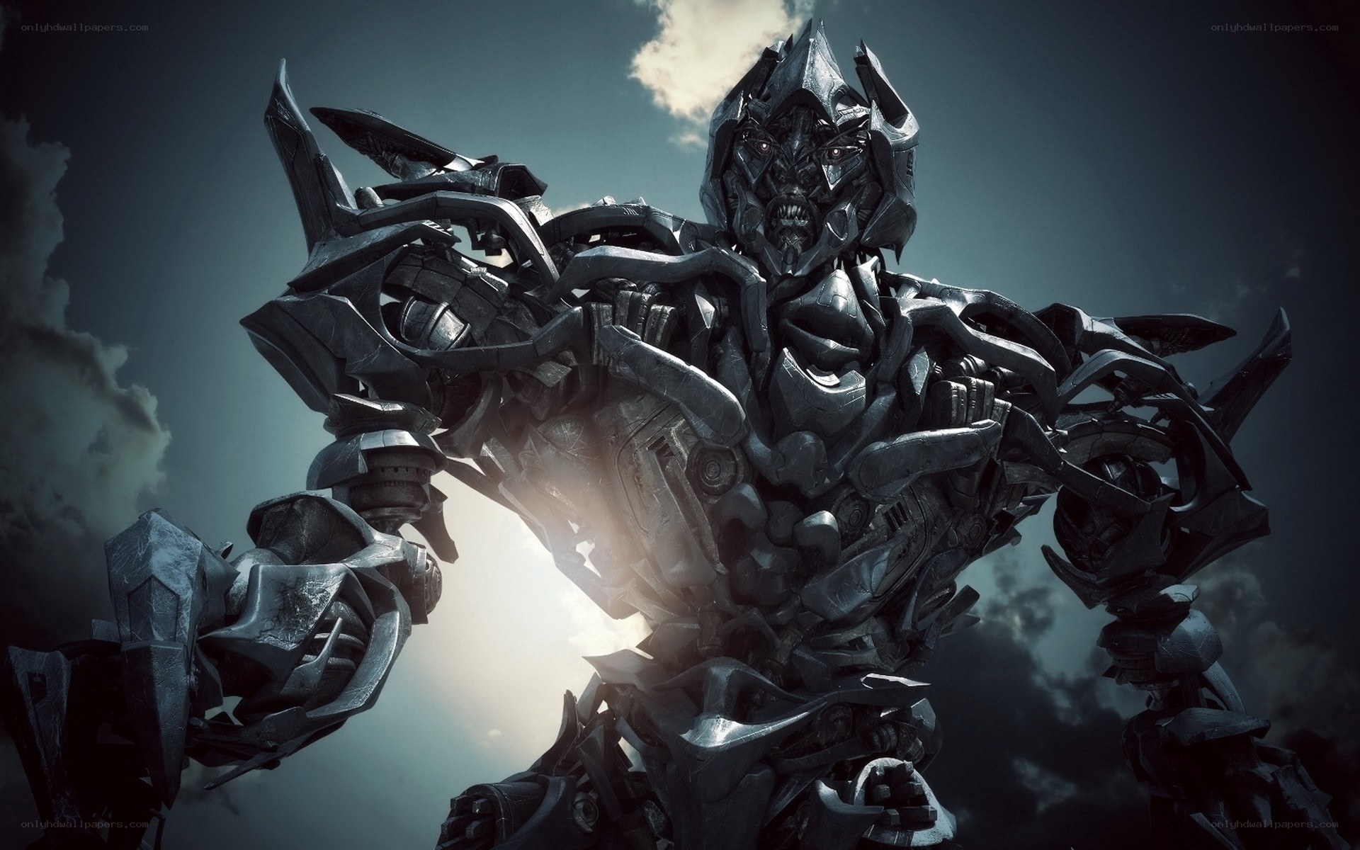 Decepticon robot in dark sky