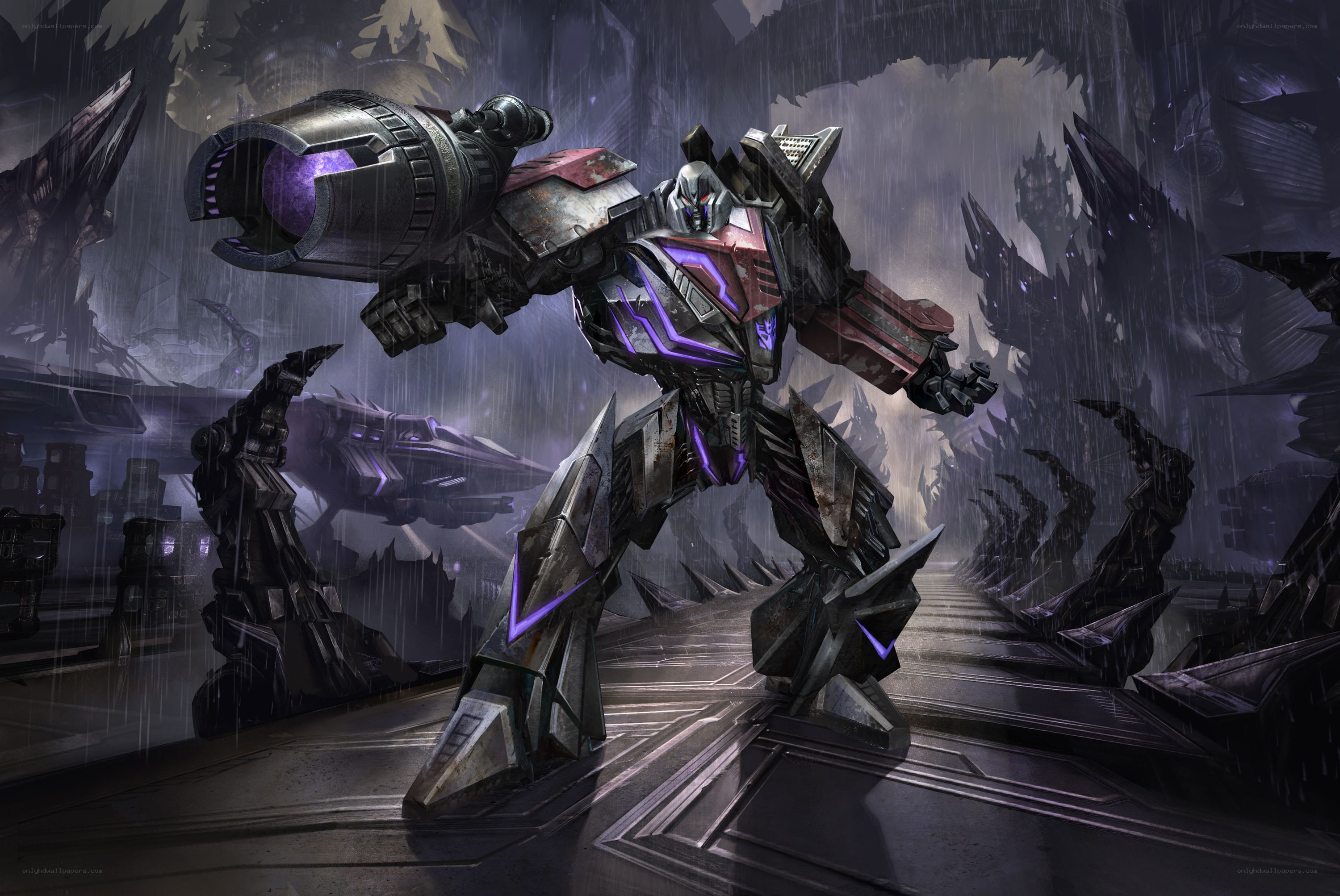 Decepticon robot in rainy ruin